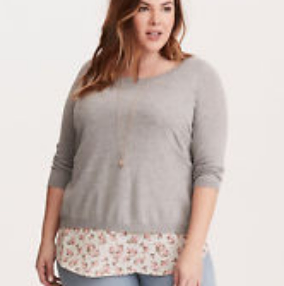 Torrid Gray Floral 2fer Sweater Top